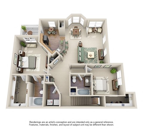 Floor plan for 2 beds, 2 baths, 1448 sqft
